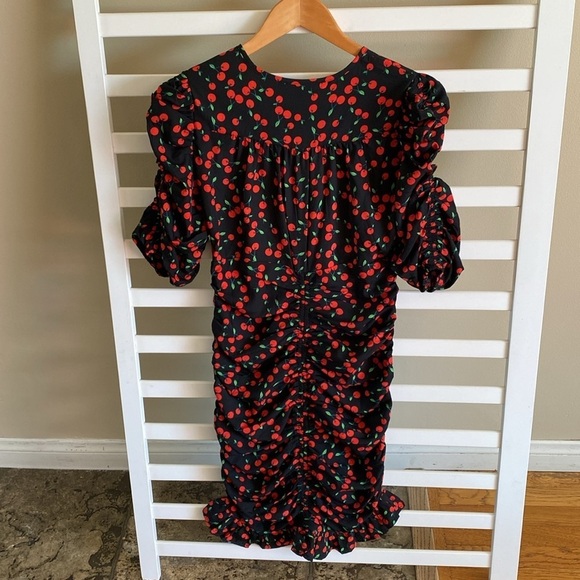 Wednesday's Girl mini tea ruched dress in cherry print Size XS - Picture 9 of 15